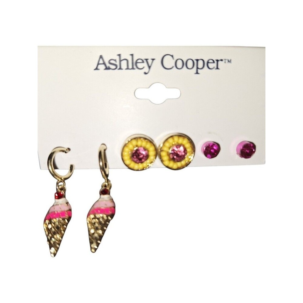 Ashley Cooper Yellow and Pink Beaded Stud Earring Set